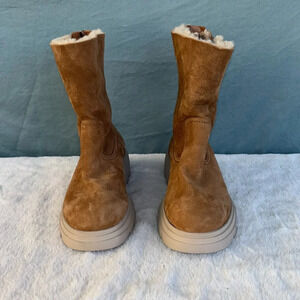 NWOT PAUL GREEN Palmer BOOTS Women US 8M / IT 6 Lug Shearling Lined Brown